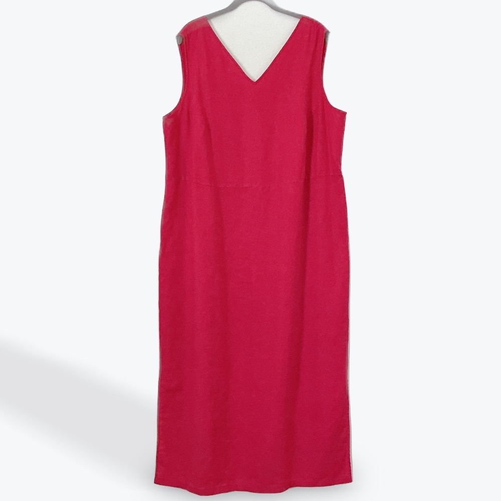 August Max Woman 1X Red 100% Linen Maxi Dress Sleeveless V Neck Side Slits